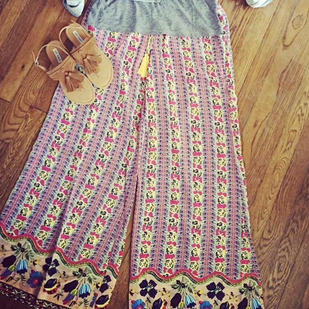 Umgee Wide Leg Pants in Pink, Yellow, Blue